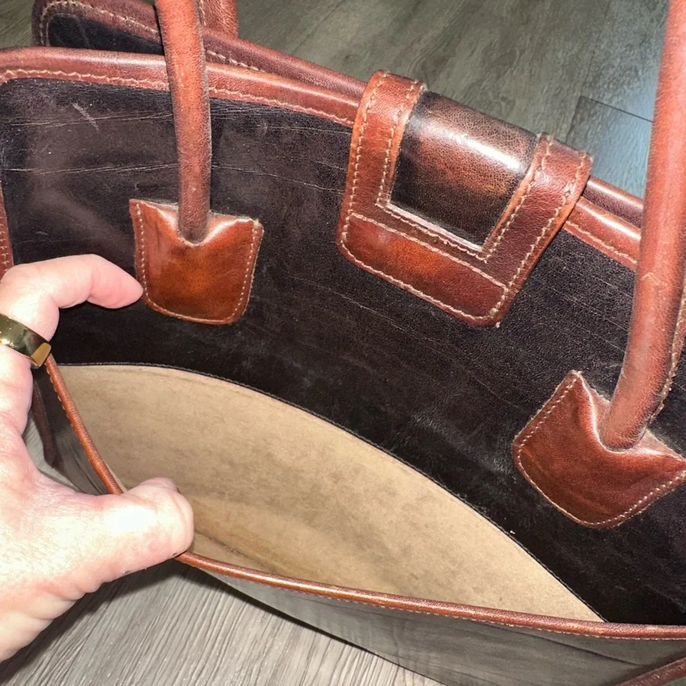 Vintage Brahmin Black Leather Shoulder Bag Tote Purse